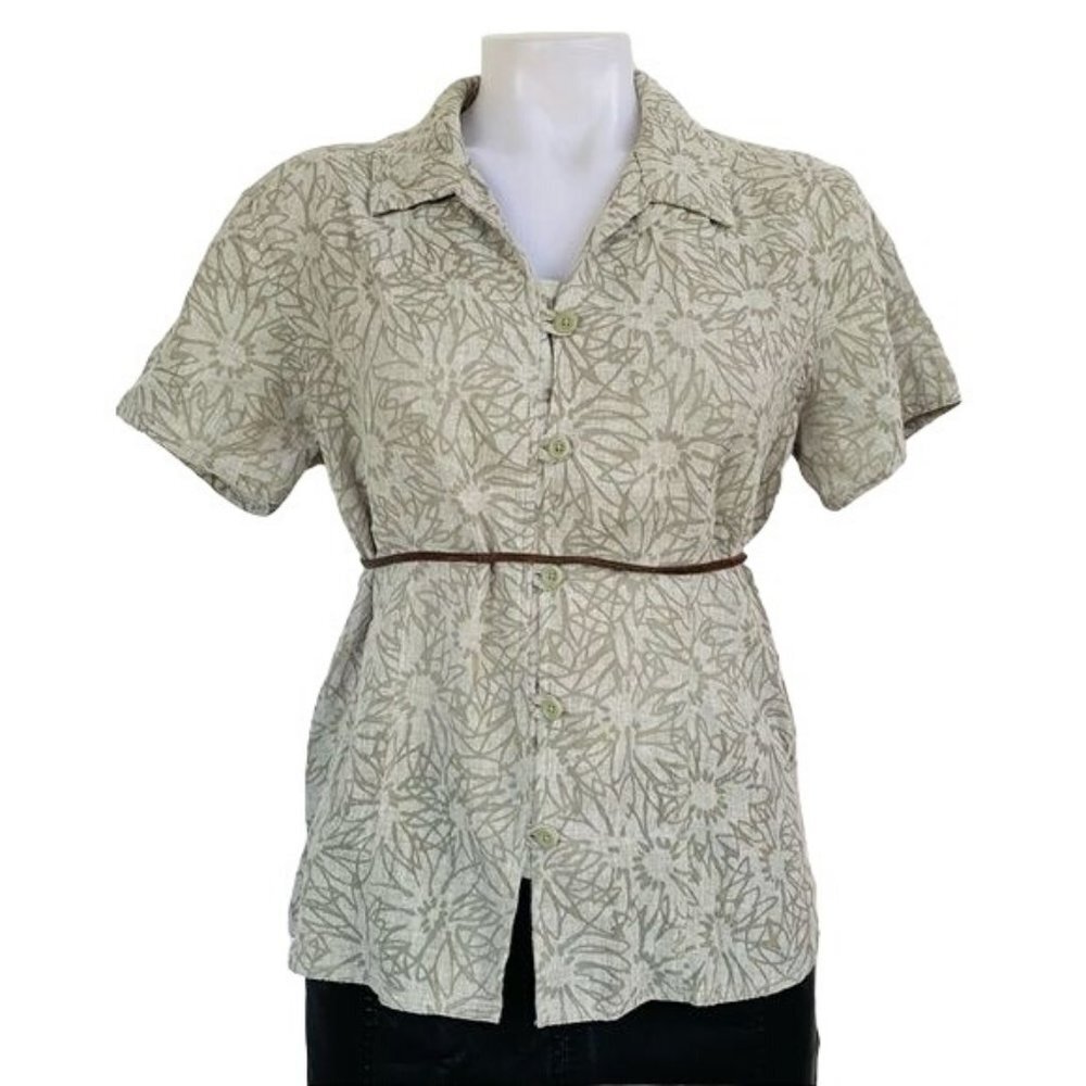 Woolrich Floral Linen Button Down Blouse Shirt Size M - Picture 6 of 12